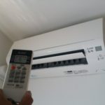 新小岩集合住宅1階 エアコンPanasonic CS221CF-Wから三菱ルームエアコンMSZ-GV2218 W-IN   霧ヶ峰に取替作業を行いました。